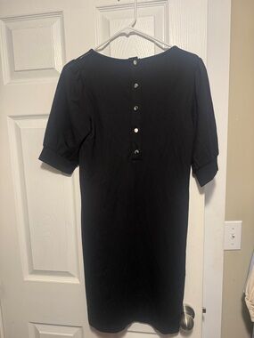 RW&CO. Black Midi Dress with Button-Back Detail
